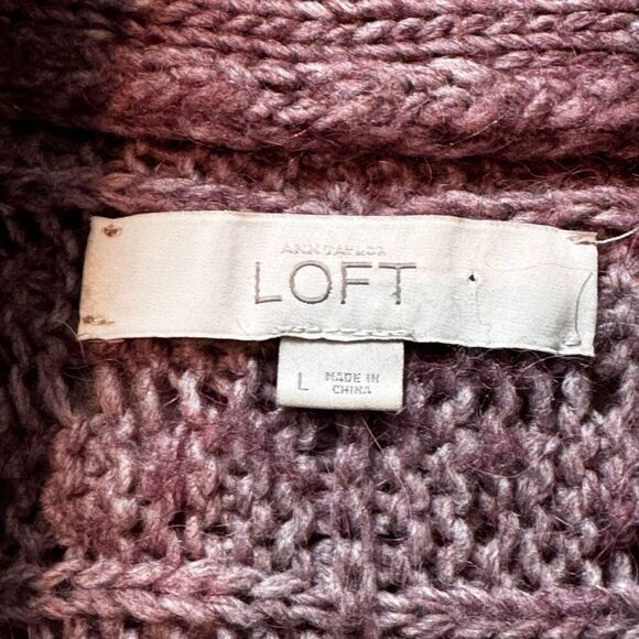 Loft Ann Taylor Alpaca Wool Blend Cardigan Women’s L Open Front Plum - Picture 3 of 12